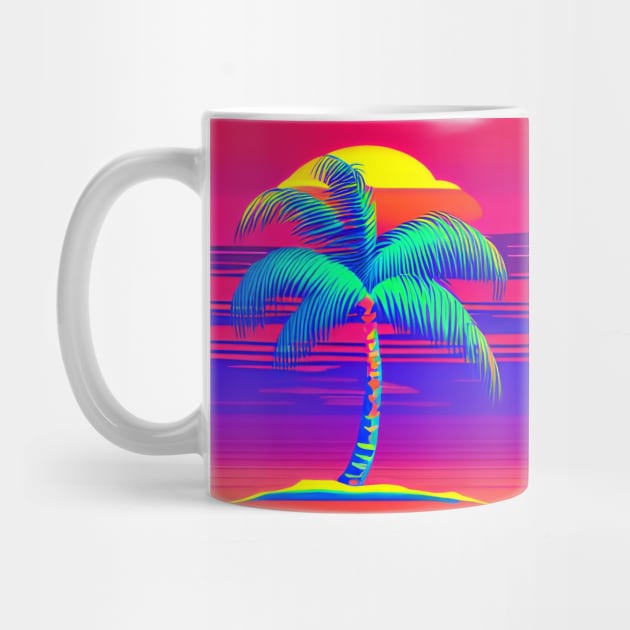 Palm Tree Paradise - Bright Colors on a Black Background by ArtistsQuest